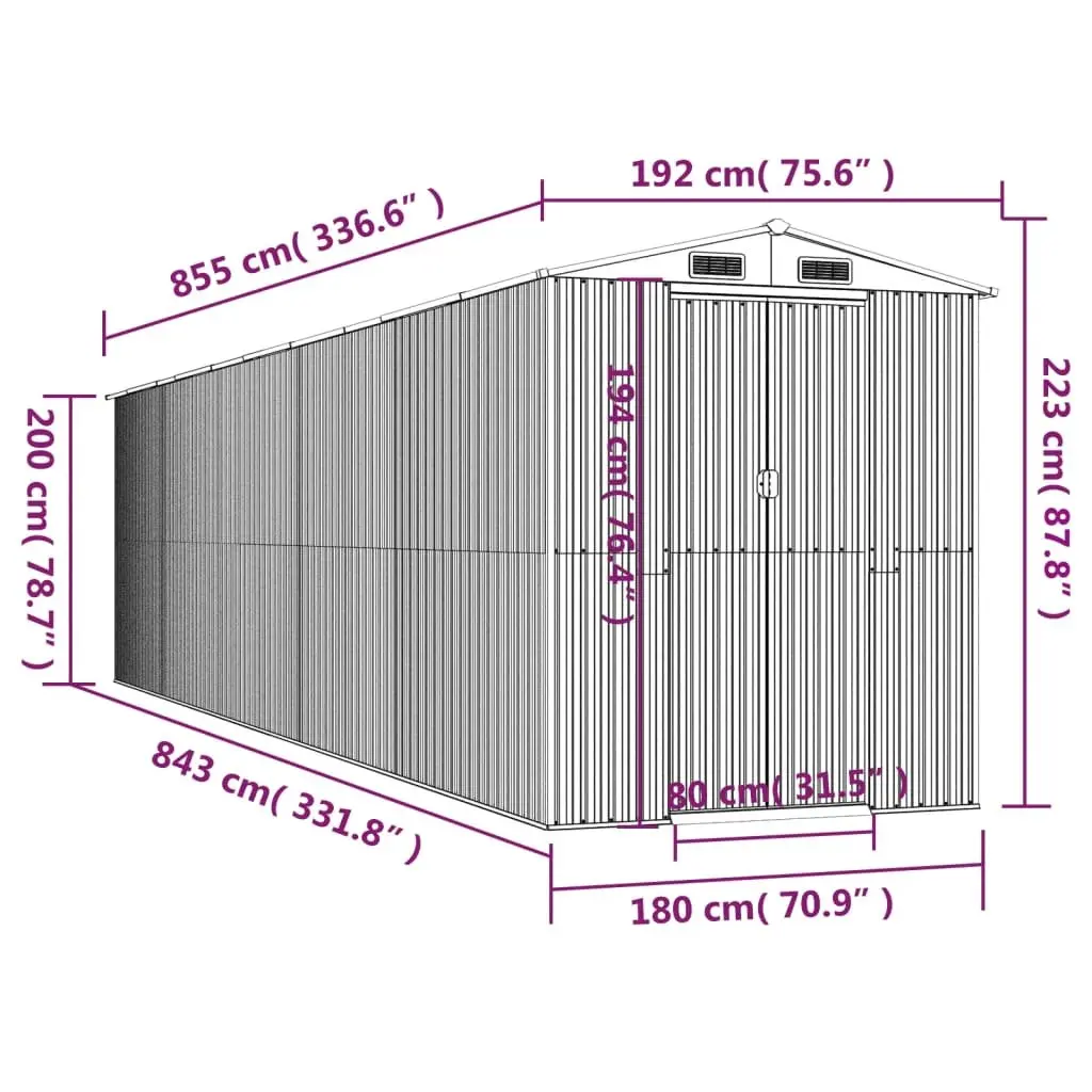 Garden Shed Outdoor Storage Tool House 192cm x 855cm x 223cm Grey Galvanised Steel