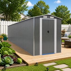 Garden Shed Light Grey Galvanised Steel Outdoor Storage Tool Equipment House