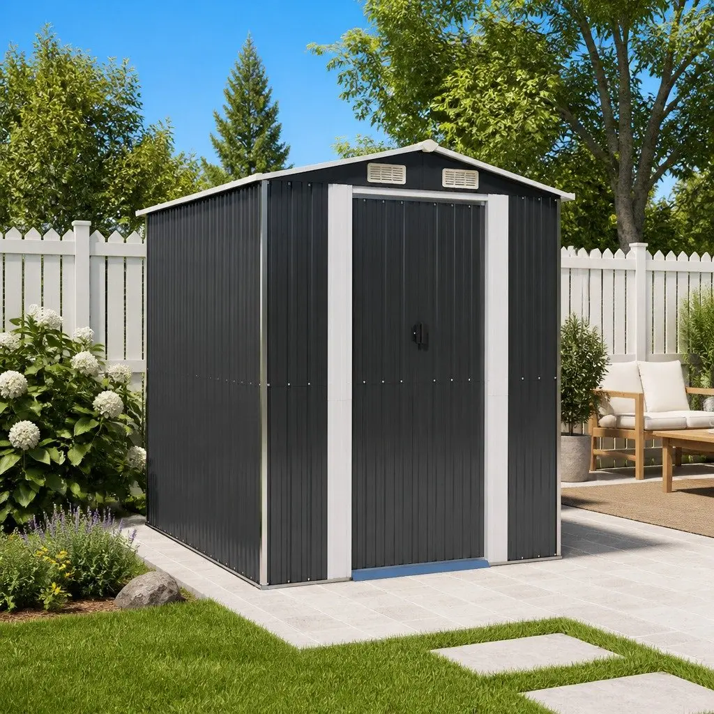 Garden Shed Outdoor Storage Tool House 192 x 191 x 223 cm Anthracite Galvanised Steel