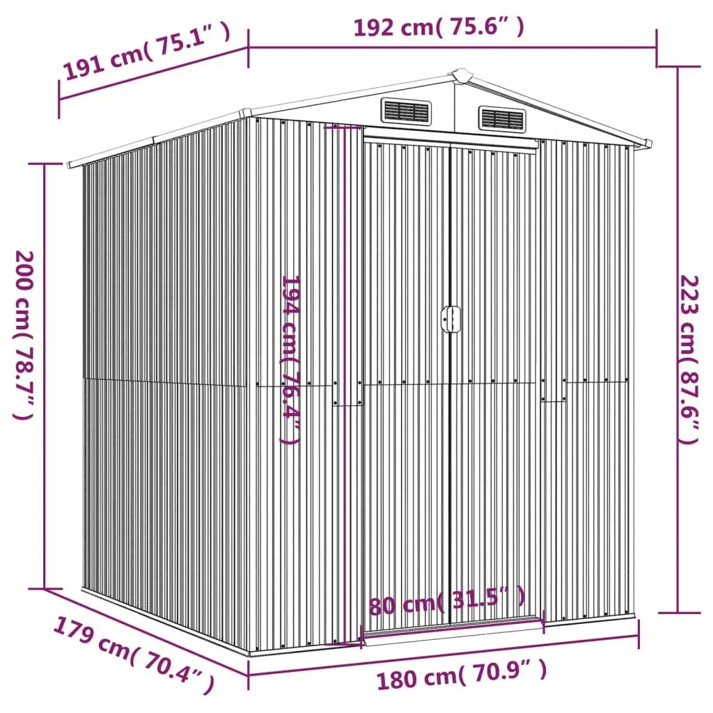 Garden Shed Outdoor Storage Tool House 192 x 191 x 223 cm Anthracite Galvanised Steel