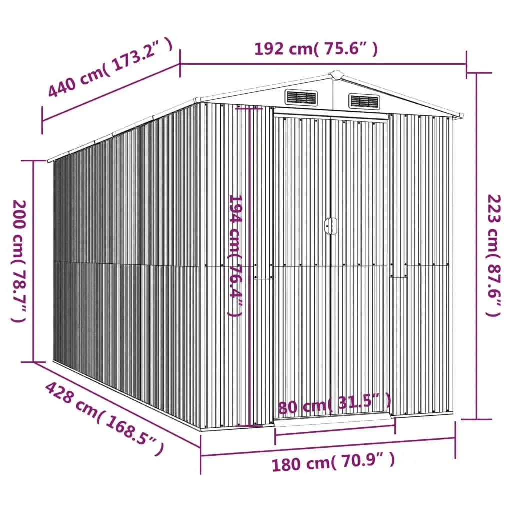 Garden Shed Outdoor Storage Tool House 192x440x223 cm Anthracite Galvanised Steel