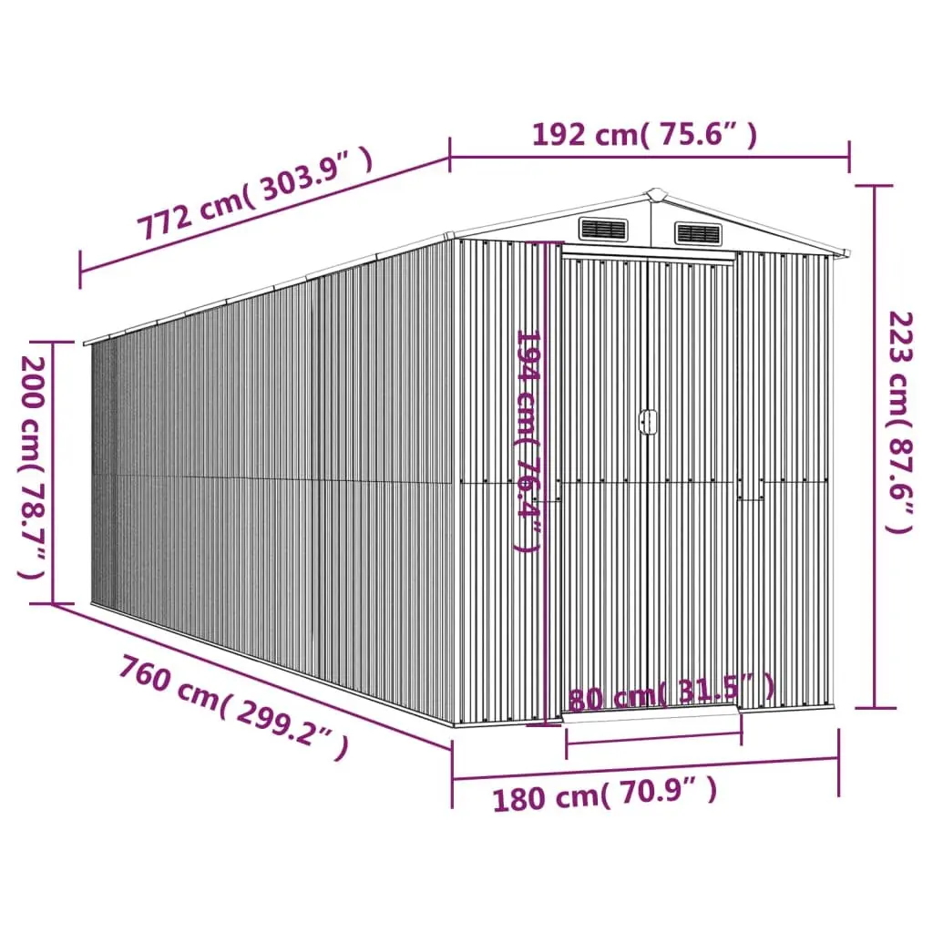 Garden Shed Outdoor Storage Tool House Galvanised Steel 192x772x223cm Anthracite