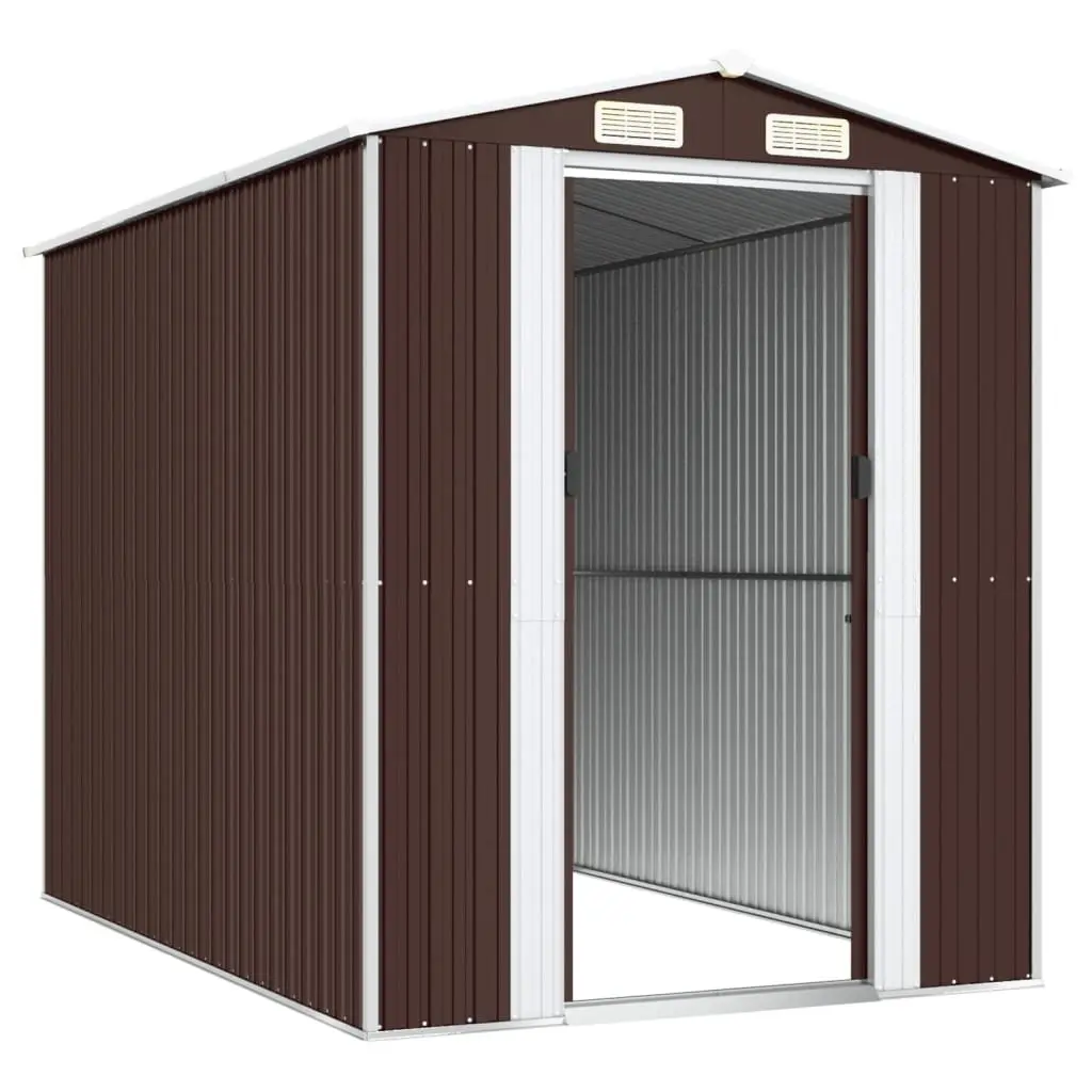 Garden Shed Outdoor Storage Tool House Galvanised Steel Dark Brown 192 x 274 x 223 cm