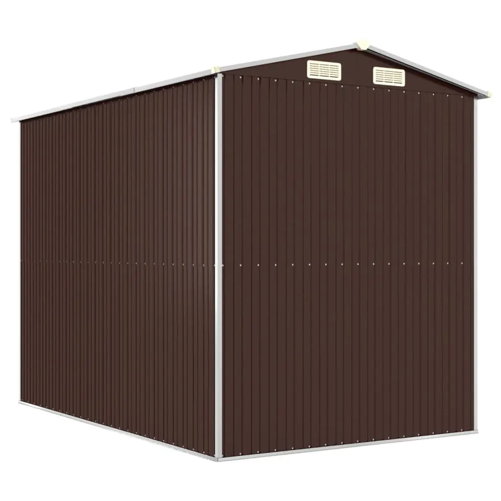 Garden Shed Outdoor Storage Tool House Galvanised Steel Dark Brown 192 x 274 x 223 cm