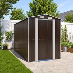 Garden Shed Dark Brown Galvanised Steel Outdoor Storage Tool House 192x357x223cm