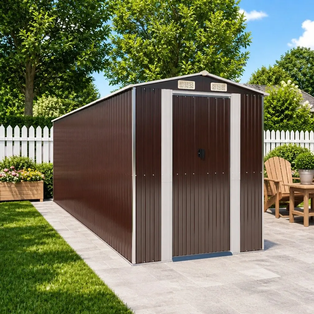 Garden Shed Dark Brown Outdoor Storage Galvanised Steel Tool House Large