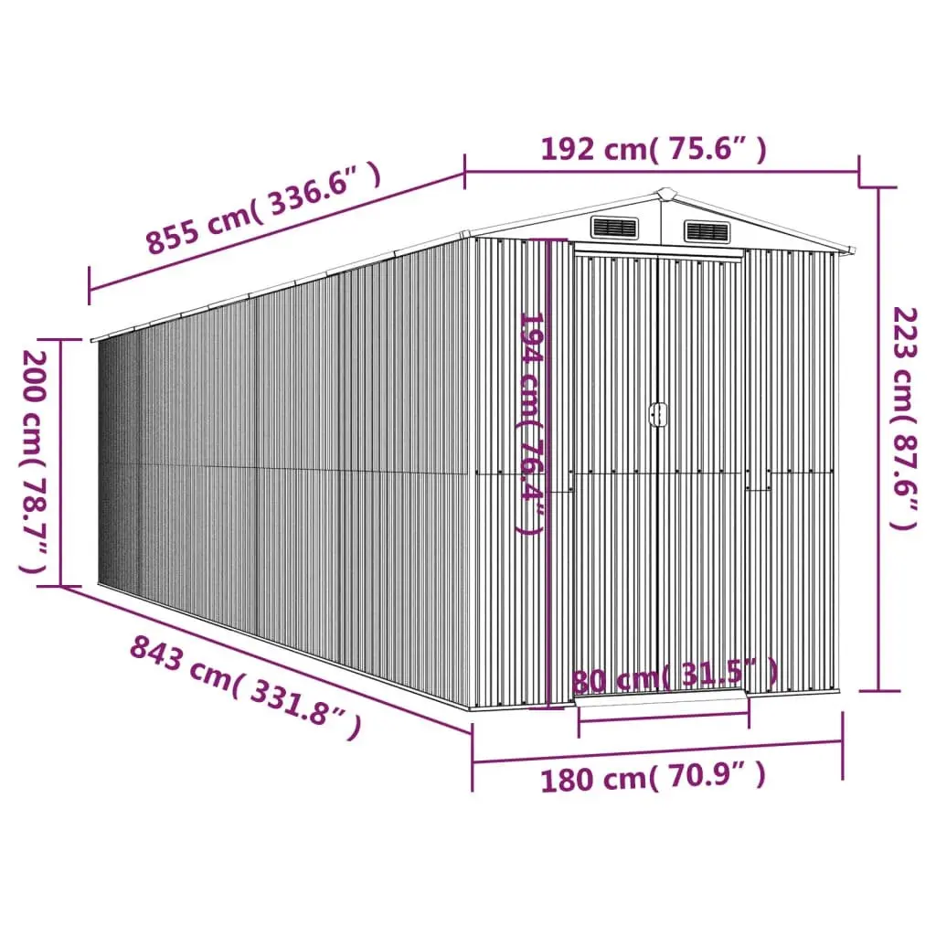 Garden Shed Outdoor Storage Tool House Dark Brown Galvanised Steel Spacious