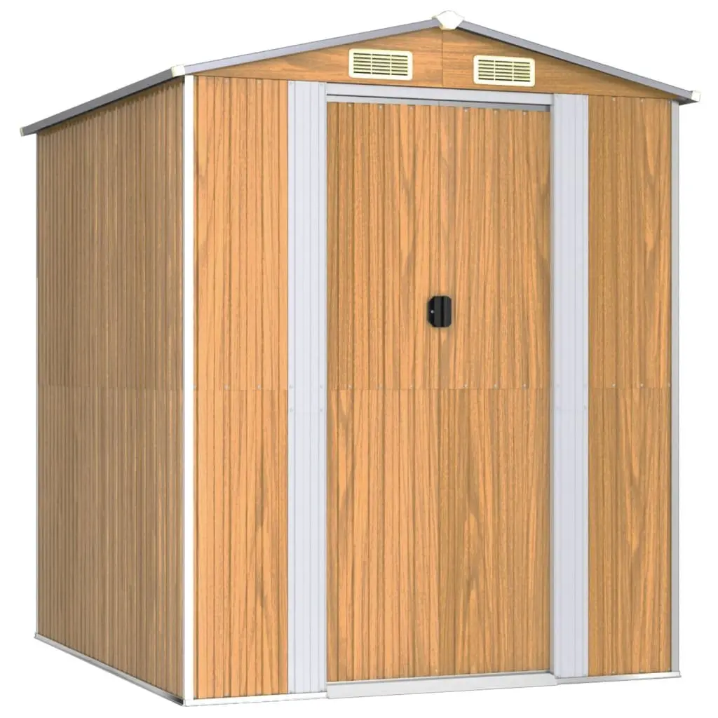 Garden Shed Outdoor Storage Tool House 192x191x223cm Brown Galvanised Steel Double Doors
