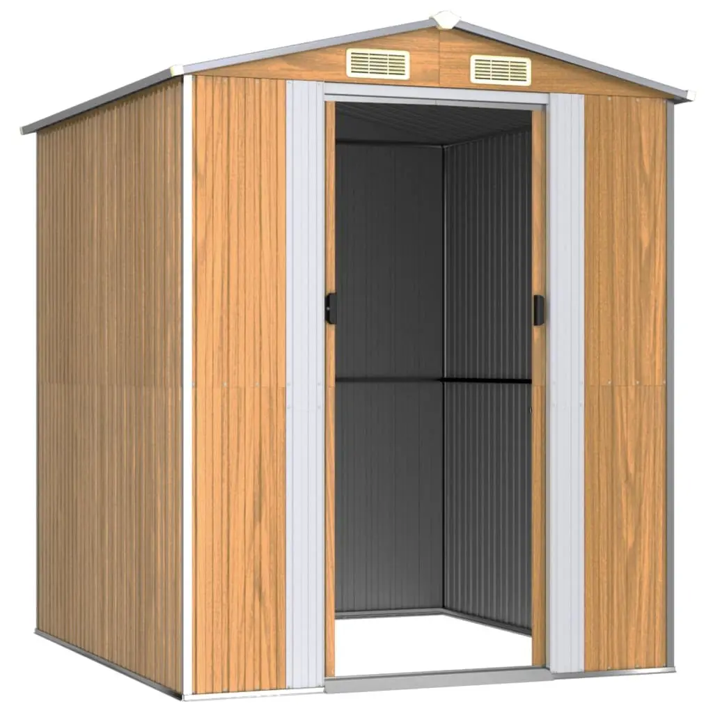Garden Shed Outdoor Storage Tool House 192x191x223cm Brown Galvanised Steel Double Doors