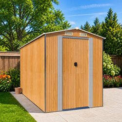 Garden Shed Light Brown Outdoor Storage Tool House Galvanised Steel Structure