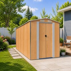 Garden Shed Brown Outdoor Storage House Galvanised Steel Double Doors