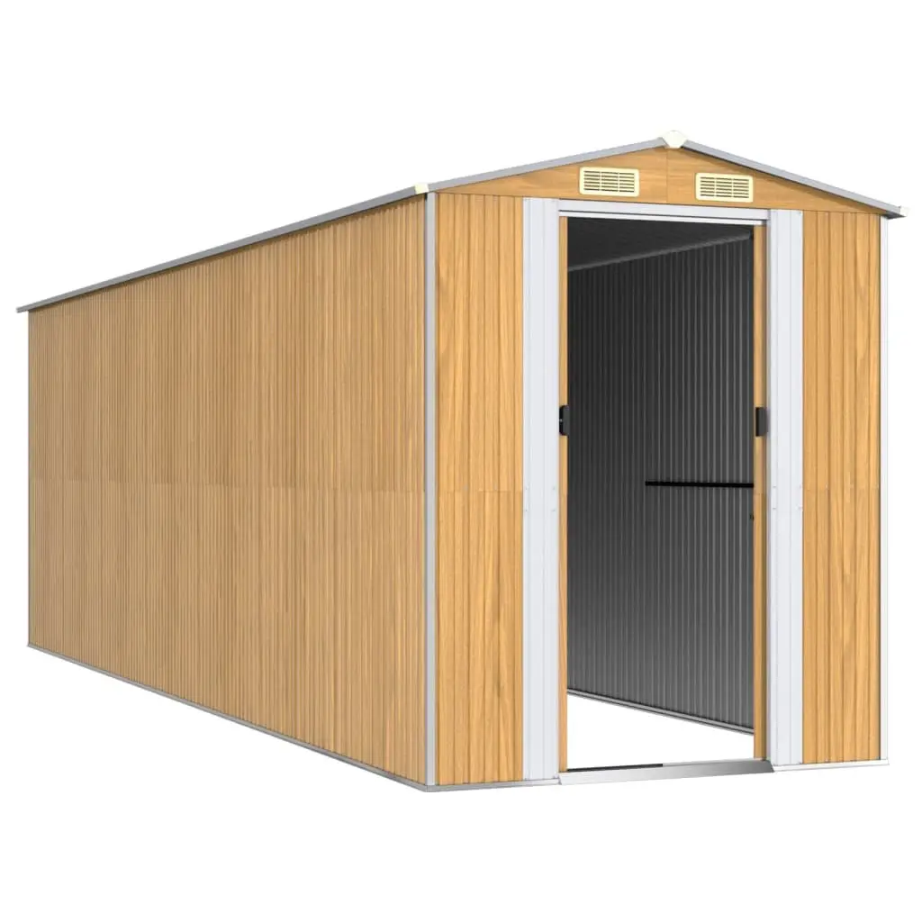 Garden Shed Outdoor Storage Tool House Light Brown Galvanised Steel 192x606x223 cm