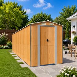 Garden Shed Light Brown Outdoor Storage Tool House Double Sliding Doors