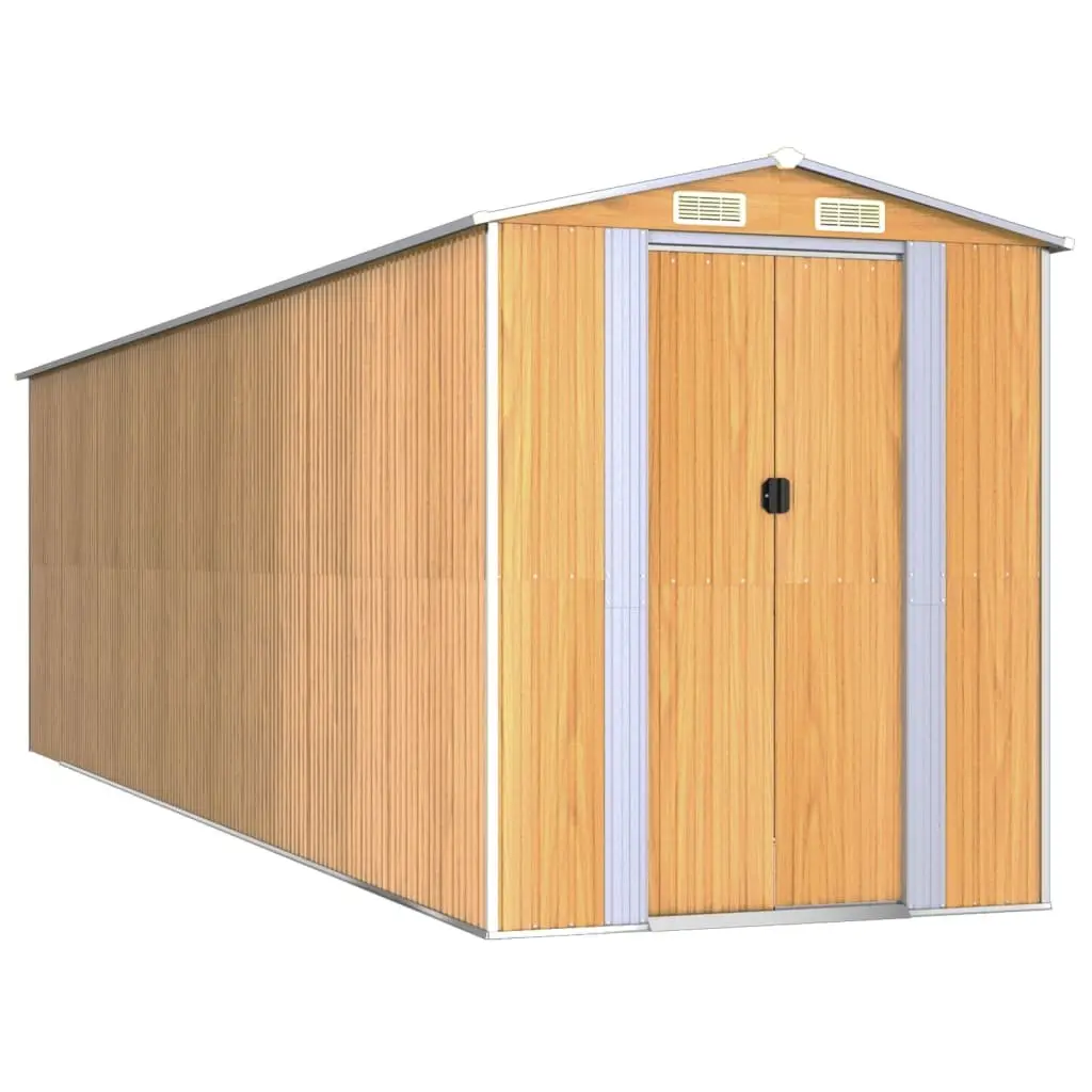Garden Shed Outdoor Storage Tool House Light Brown Double Sliding Doors 192 x 689 x 223 cm