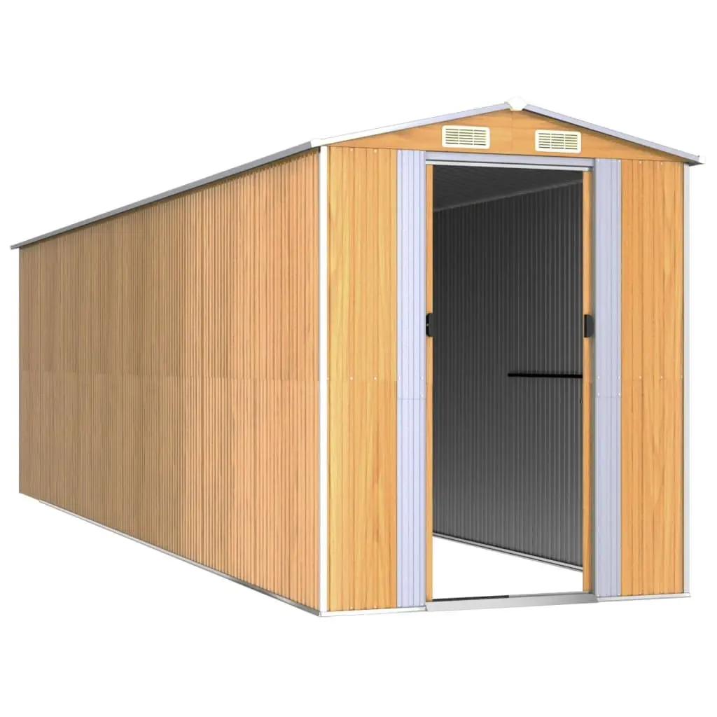 Garden Shed Outdoor Storage Tool House Light Brown Double Sliding Doors 192 x 689 x 223 cm