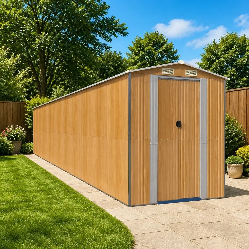 Brown Metal Garden Shed for Outdoor Use