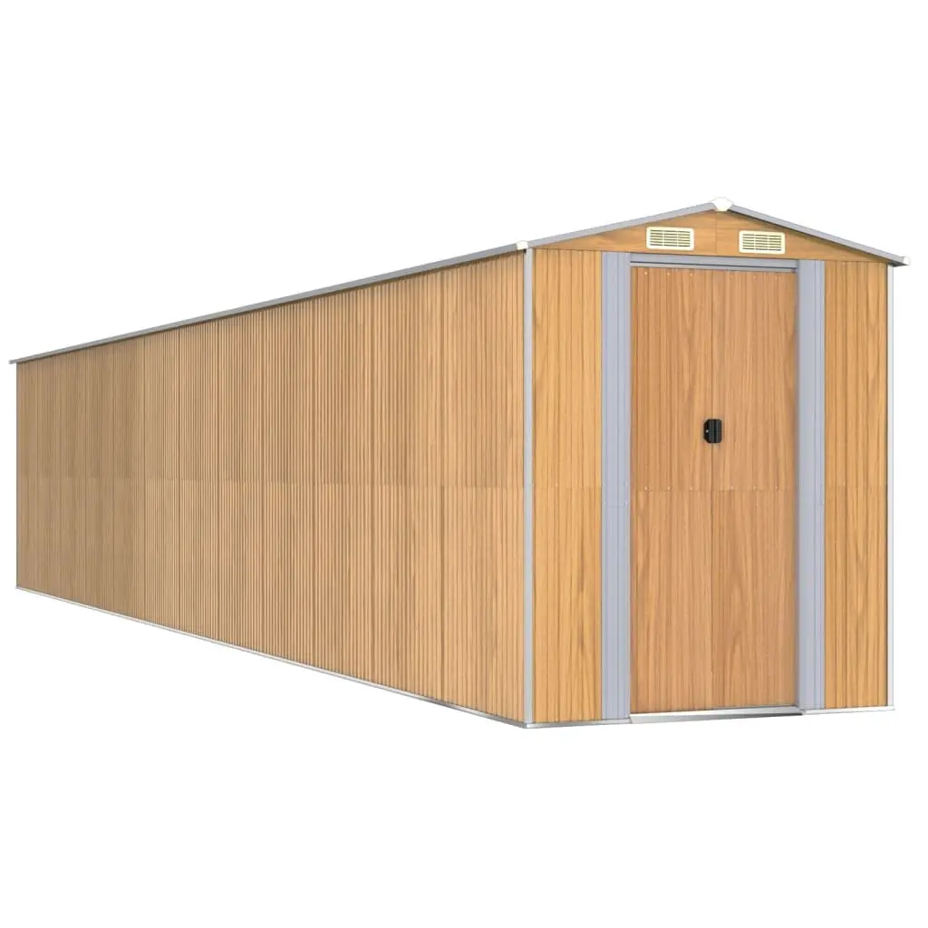 Brown Metal Garden Shed for Outdoor Use