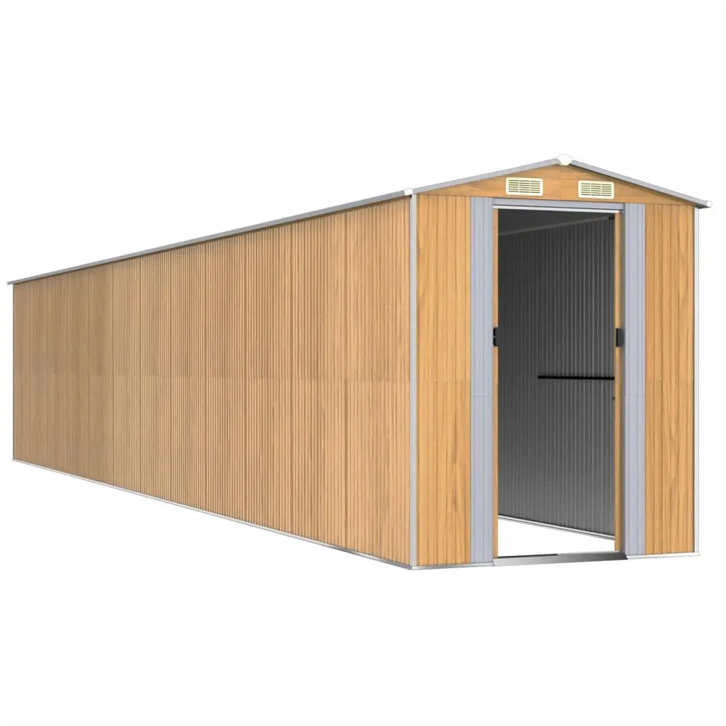 Brown Metal Garden Shed for Outdoor Use
