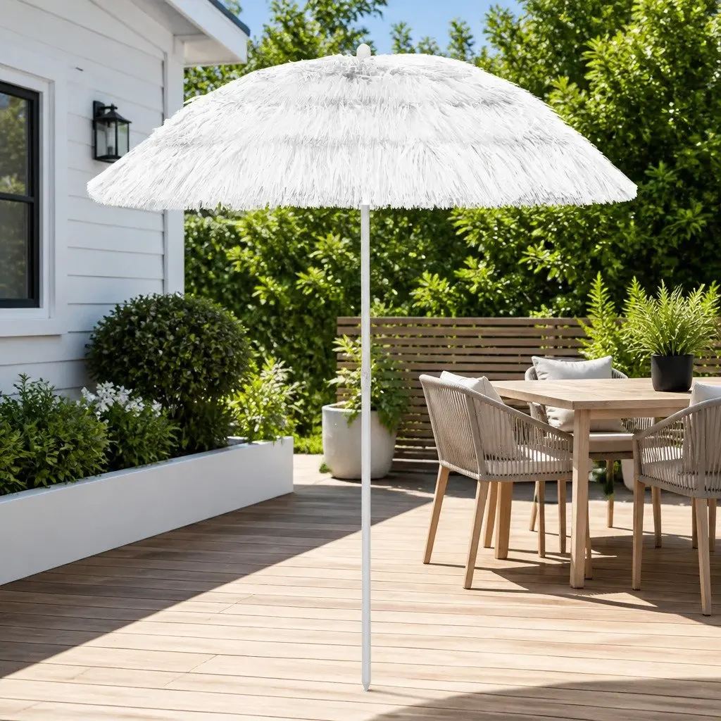 Beach Parasol UV Protection 180cm White Outdoor Sun Umbrella