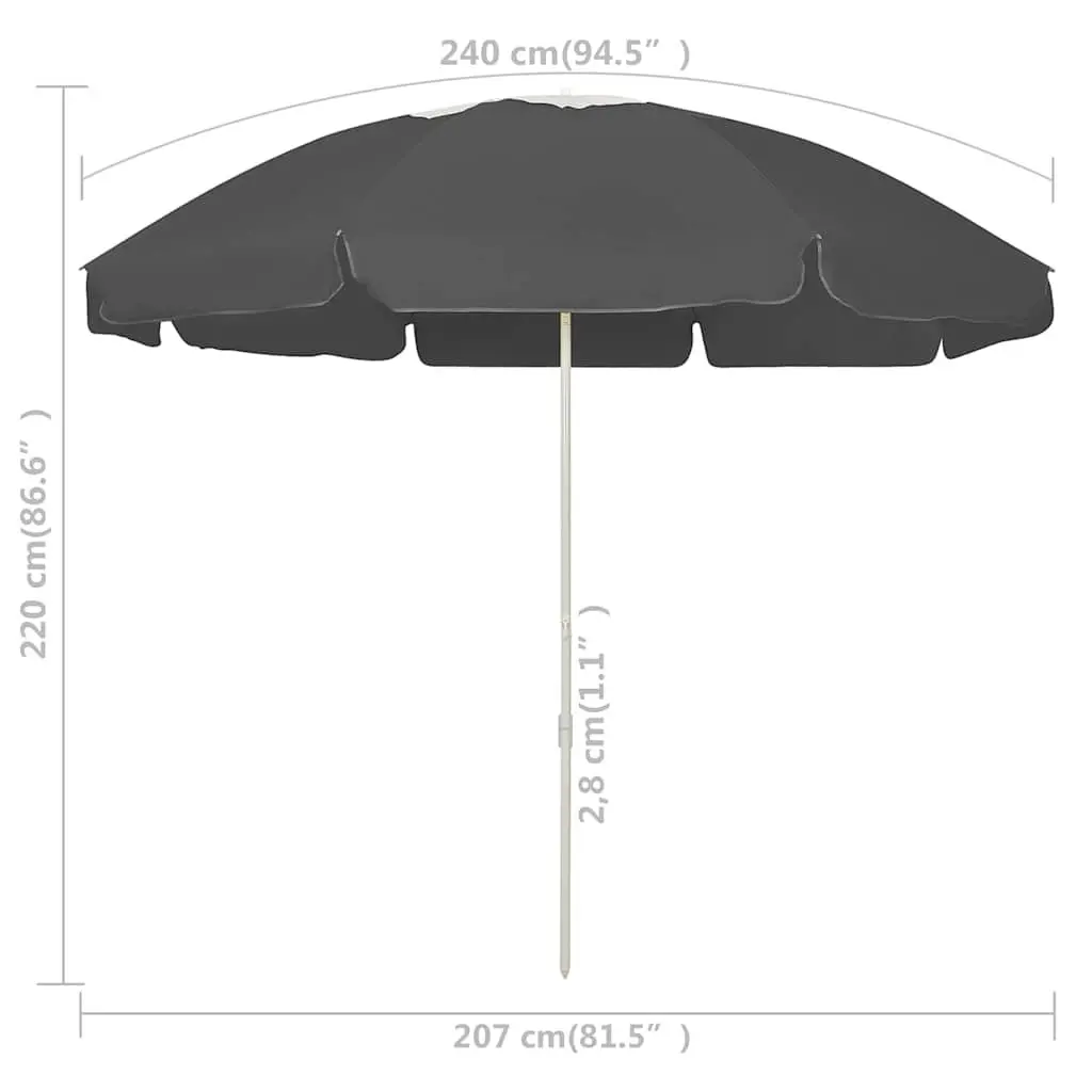 Beach Parasol Sun Shade Umbrella 240cm Anthracite Outdoor Garden Patio