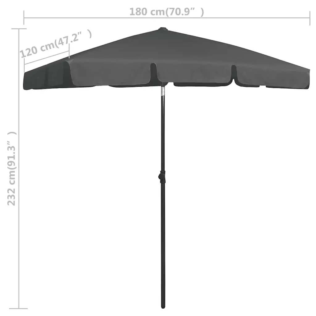 Beach Parasol UV Protection Outdoor Sun Shade Umbrella 180x120cm Anthracite