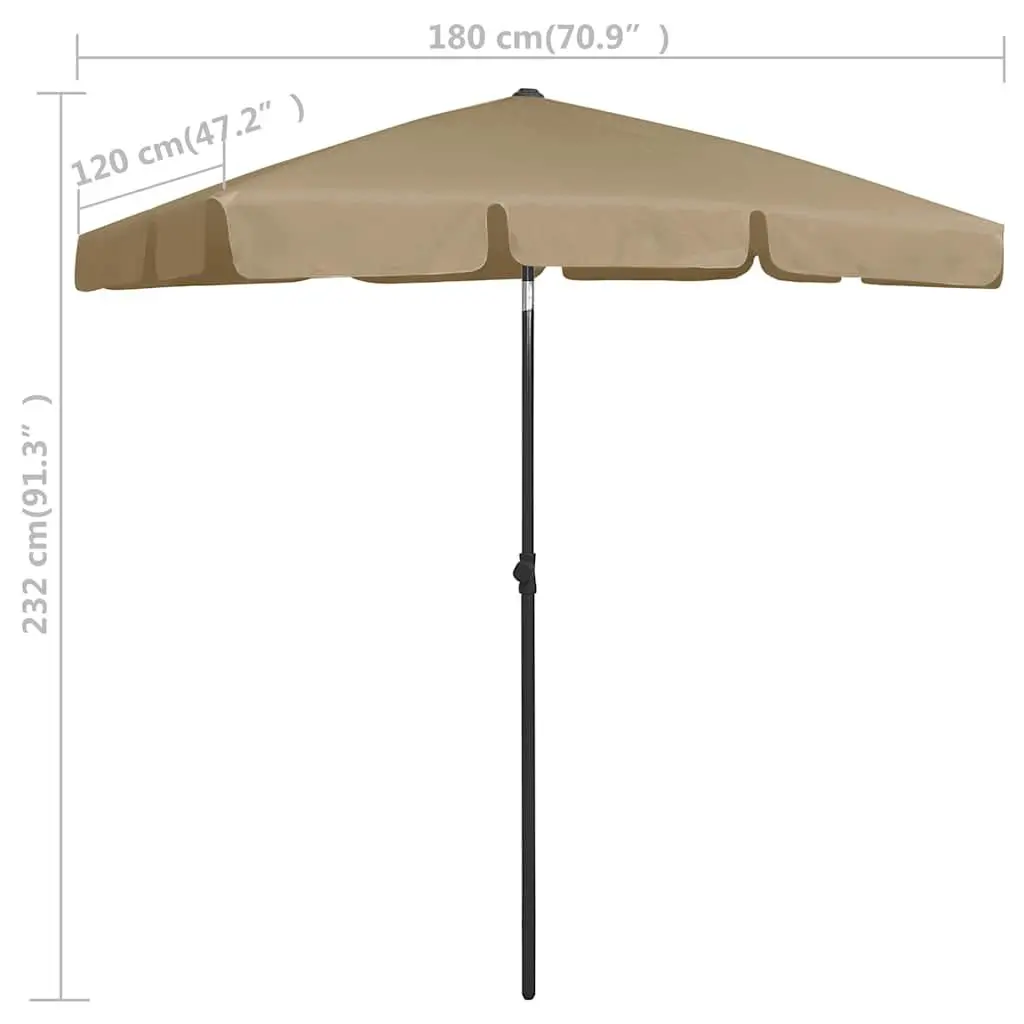 Beach Parasol UV Protection Outdoor Sunshade Umbrella Tilt Function 180 x 120 cm Taupe