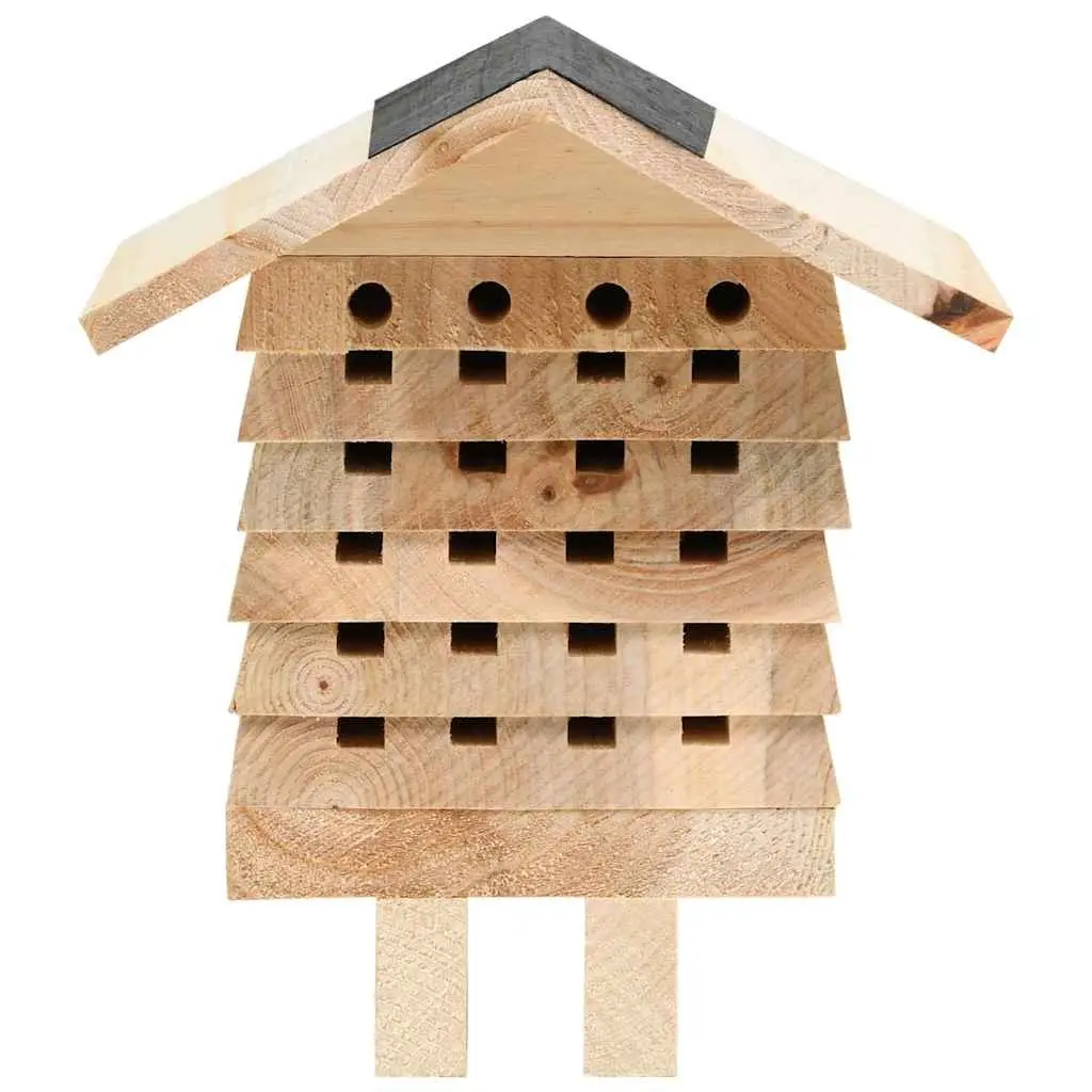 Bee Hotel Wooden Nesting House Solitary Bee Habitat Garden Outdoor Brown 22x20x20cm