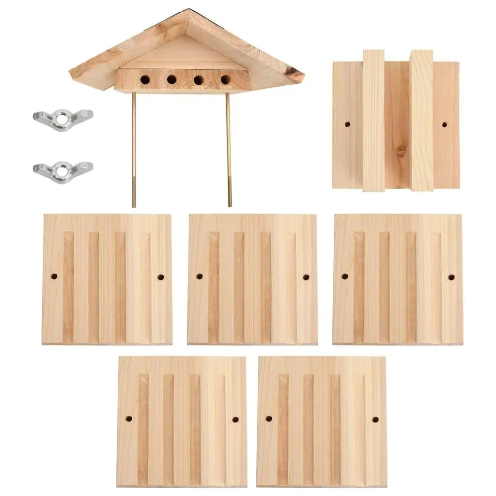 Bee Hotel Wooden Nesting House Solitary Bee Habitat Garden Outdoor Brown 22x20x20cm