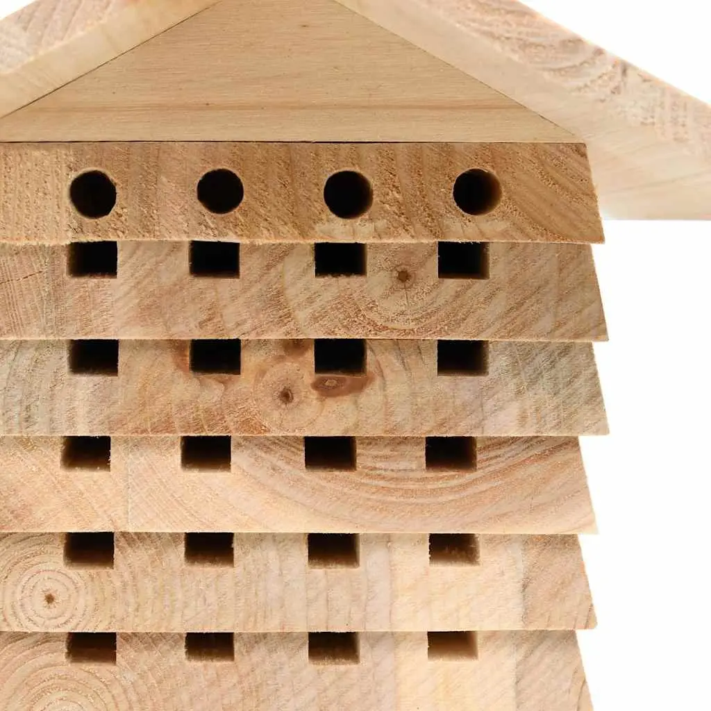 Bee Hotel Wooden Nesting House Solitary Bee Habitat Garden Outdoor Brown 22x20x20cm