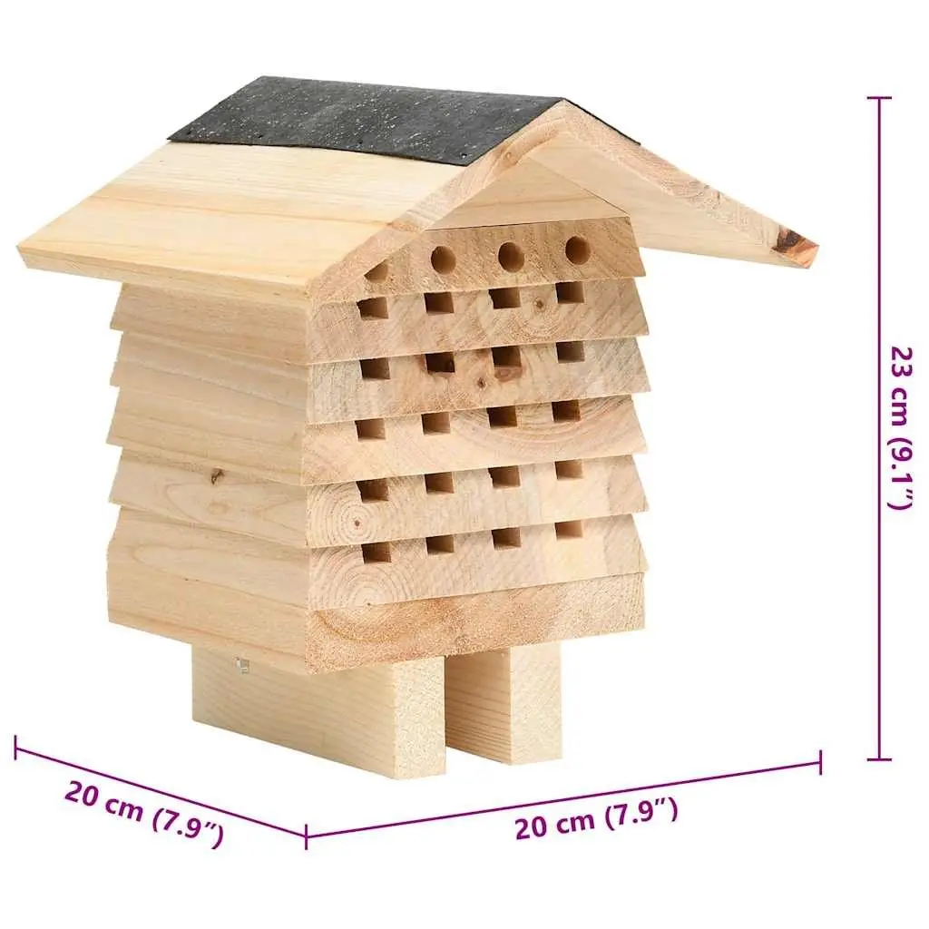 Bee Hotel Wooden Nesting House Solitary Bee Habitat Garden Outdoor Brown 22x20x20cm