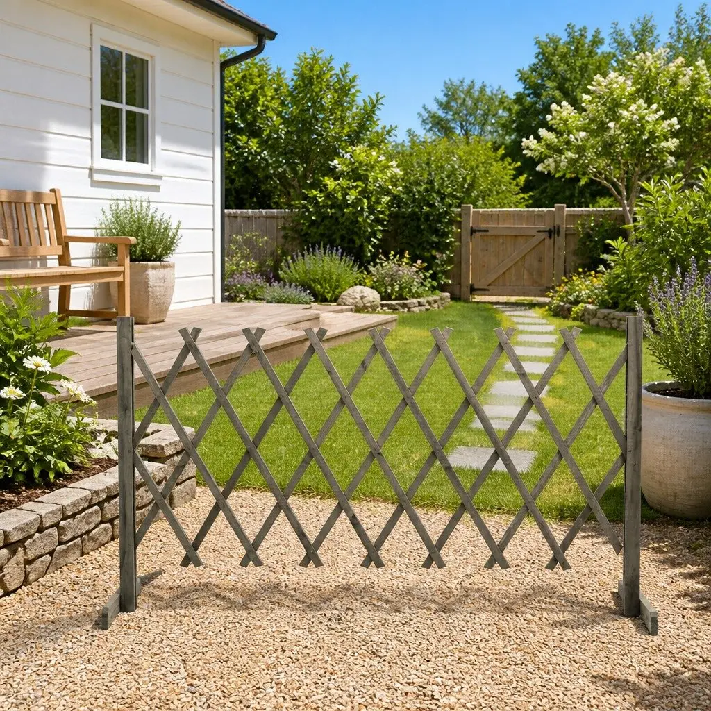 Garden Trellis Fence Panel Expandable Outdoor Privacy Support Climbing Plants 150x80 cm Grey
