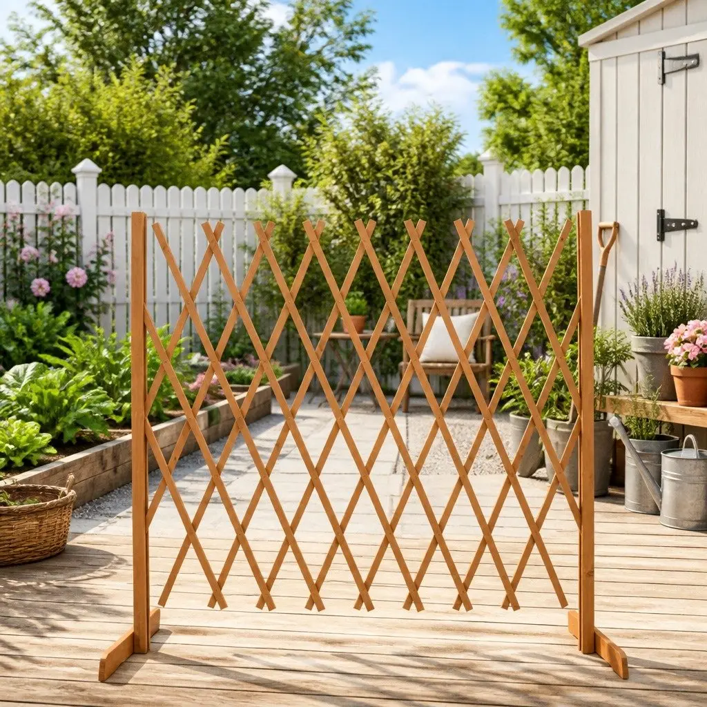 Wooden Garden Trellis Fence Panel Expandable Outdoor Privacy Screen 180cm Orange