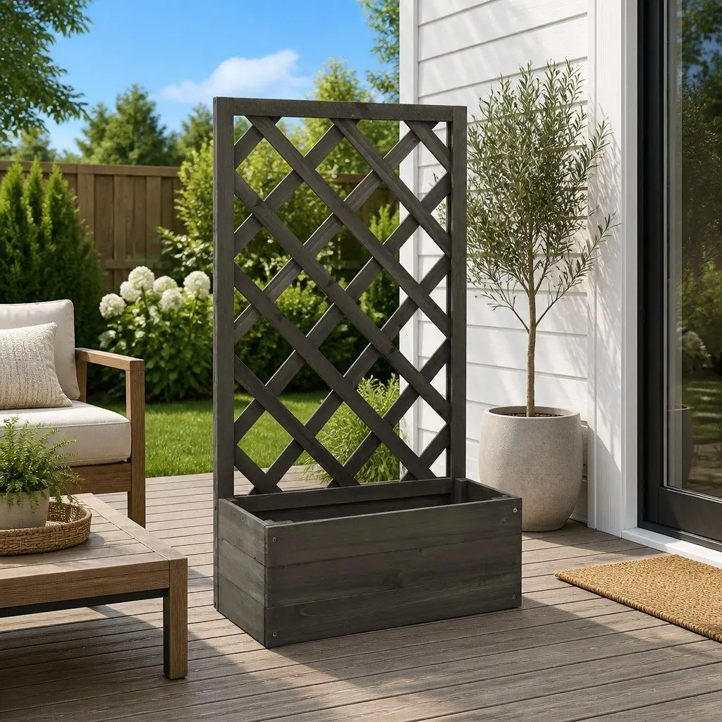 Garden Trellis Planter Outdoor Climbing Plants Flower Box Grey 50x25x90cm