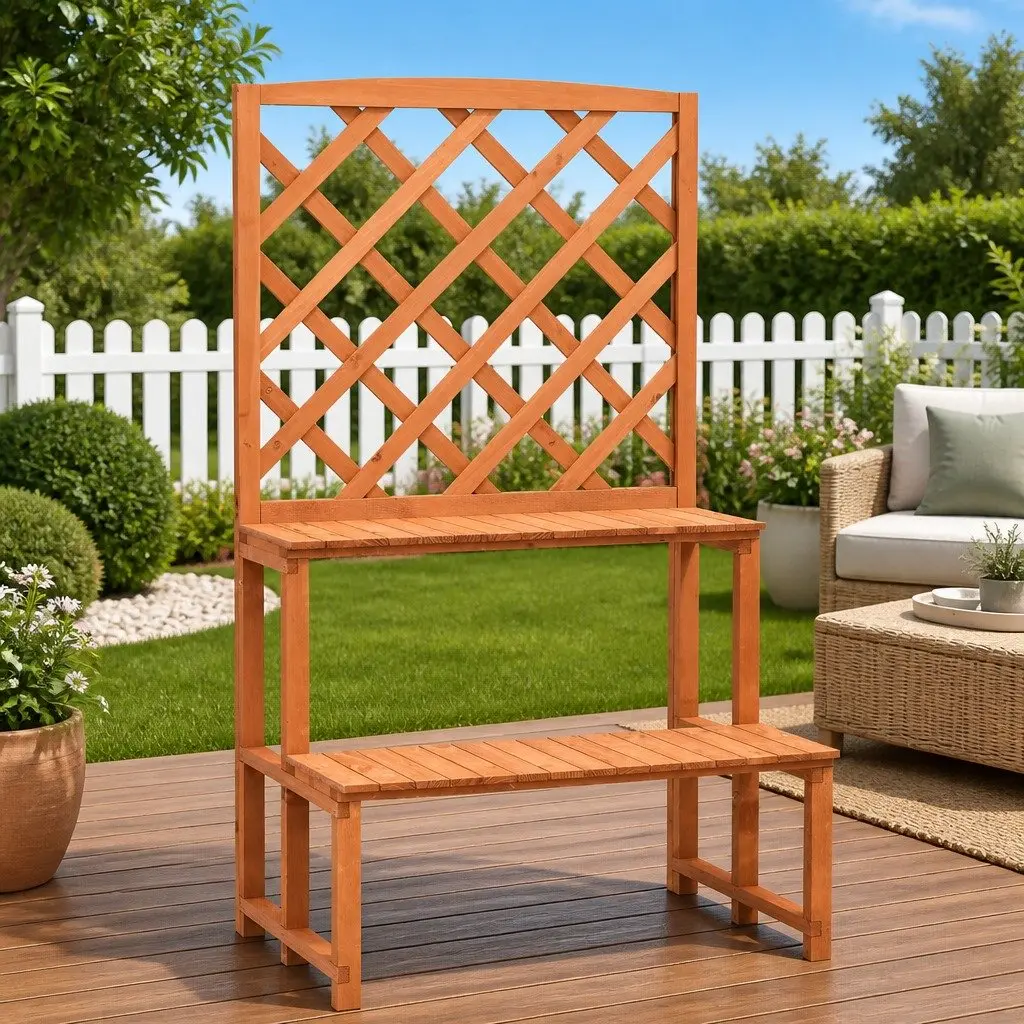 Plant Stand Trellis Ladder Shelves 70x42x120cm Orange Solid Firwood