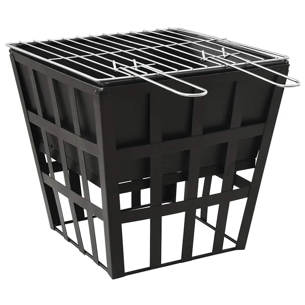 2-in-1 Fire Pit BBQ Grill Outdoor Cooking 34x34x48cm Black Steel