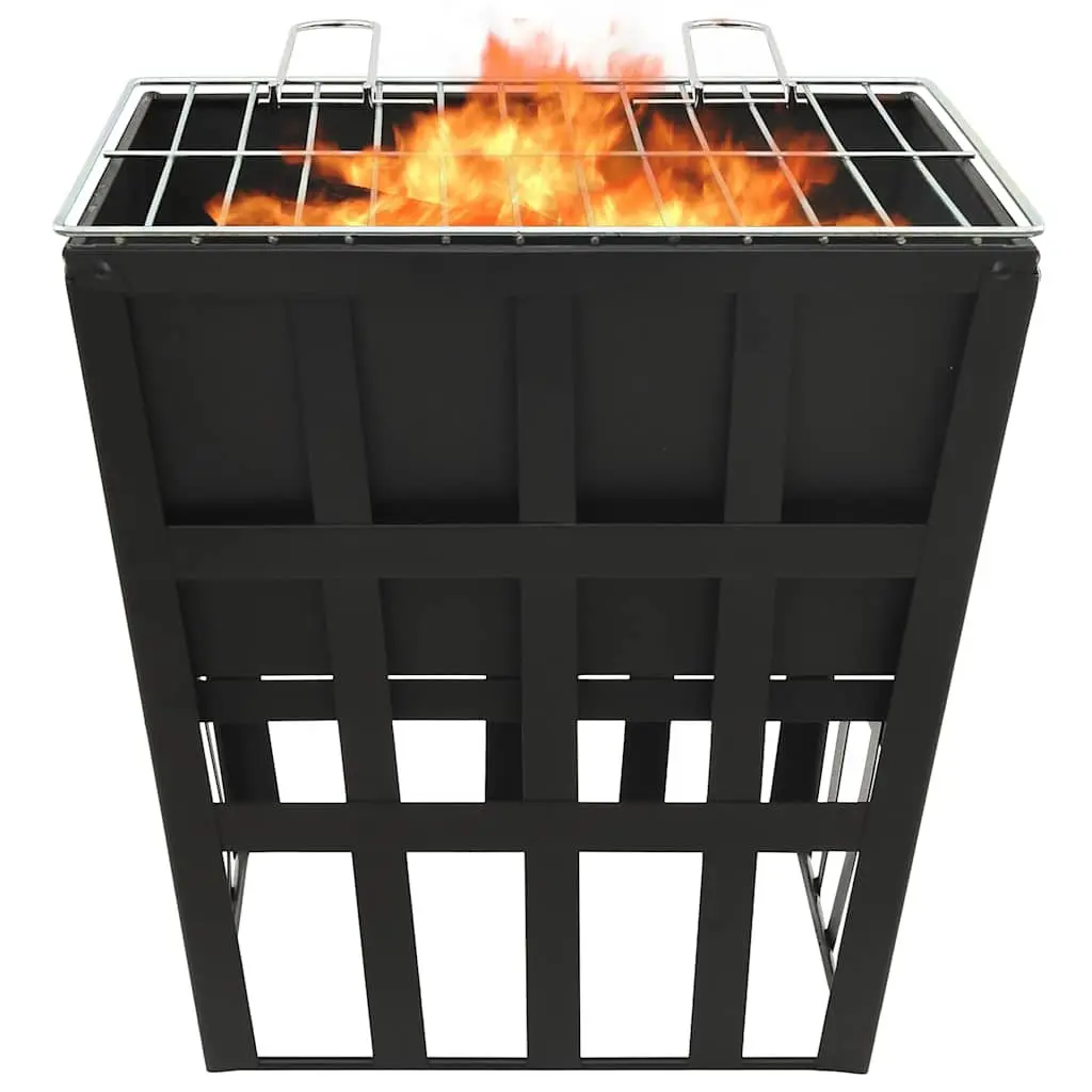 2-in-1 Fire Pit BBQ Grill Outdoor Cooking 34x34x48cm Black Steel