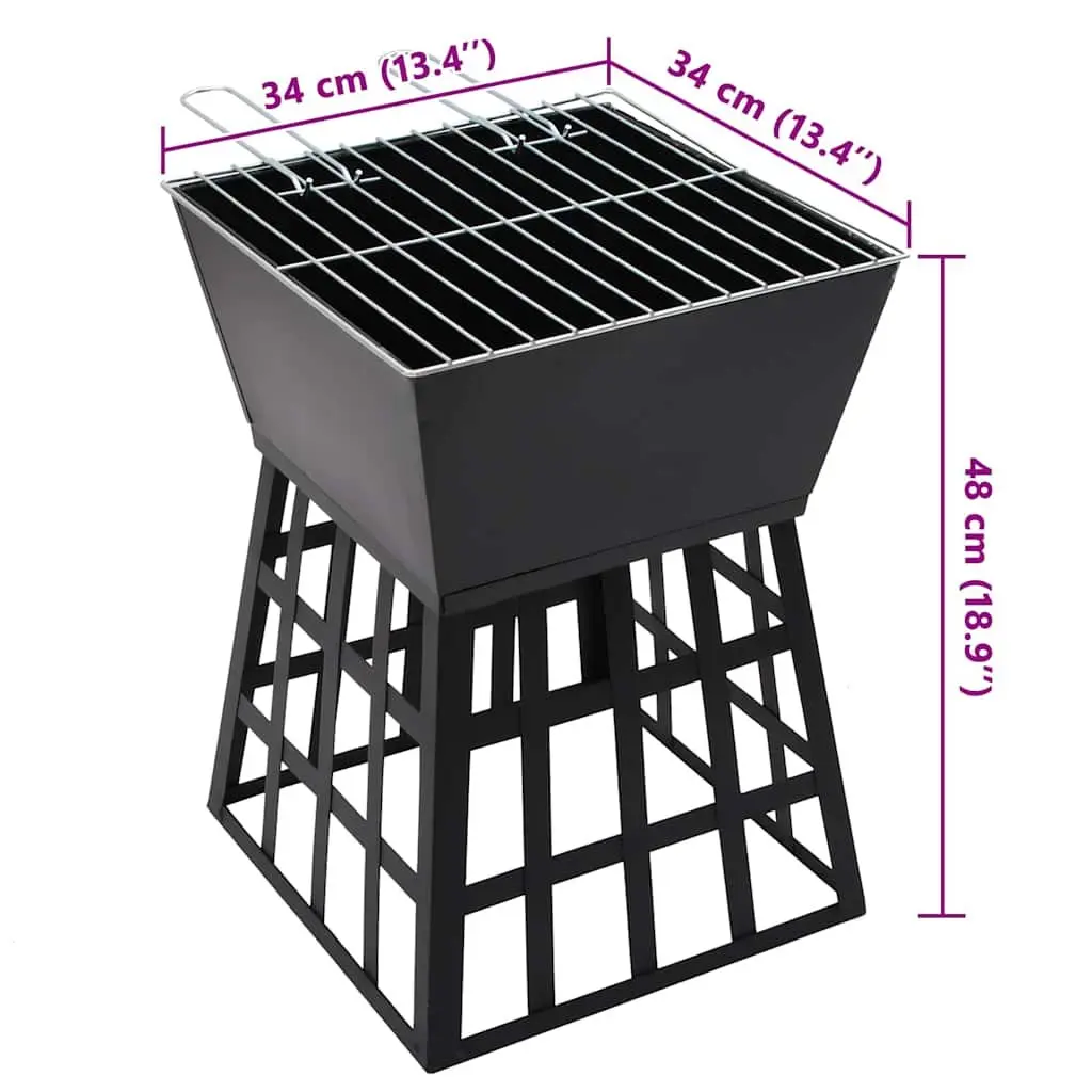 2-in-1 Fire Pit BBQ Grill Outdoor Cooking 34x34x48cm Black Steel