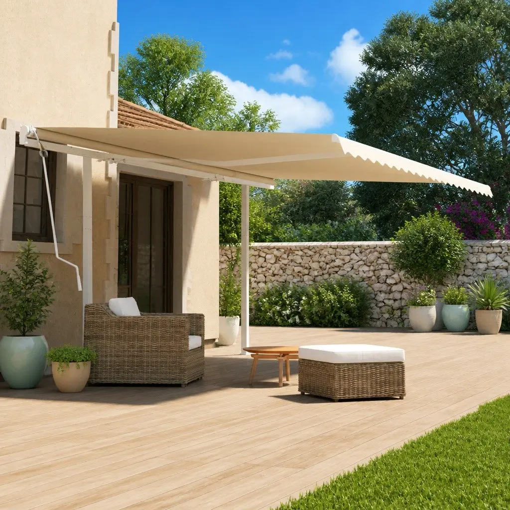 Awning Post Set Double Posts Outdoor Terrace Balcony Garden 600x245 cm White