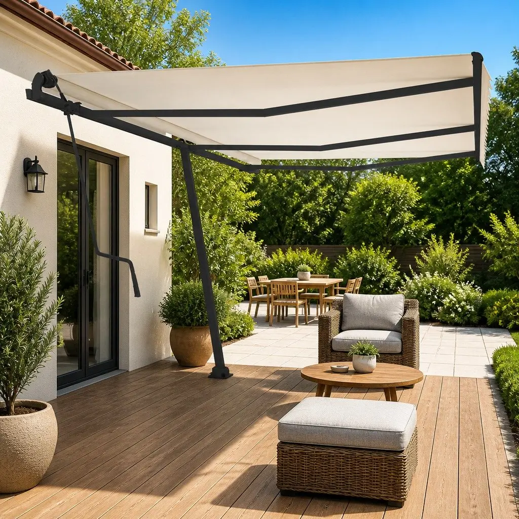 Awning Post Set Outdoor Shade Support 600x245 cm Anthracite