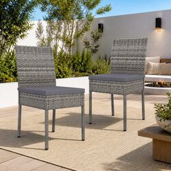 Durable Grey Outdoor Dining Chairs Set of 2 with Cushions