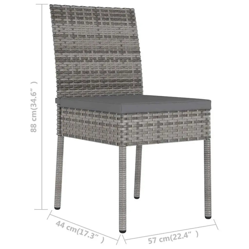 Outdoor Dining Chairs Set of 2 Grey Poly Rattan Garden Seating with Cushions