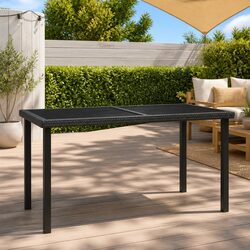 Black Garden Dining Table with Tempered Glass Top