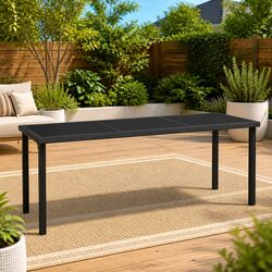 Outdoor Dining Table Black Garden Patio Furniture Poly Rattan Glass Tabletop