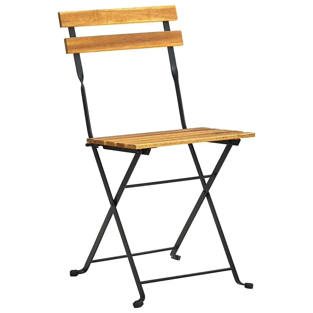 Folding Garden Chairs Set 6 Pieces Outdoor Seating Steel Frame Acacia Wood Brown