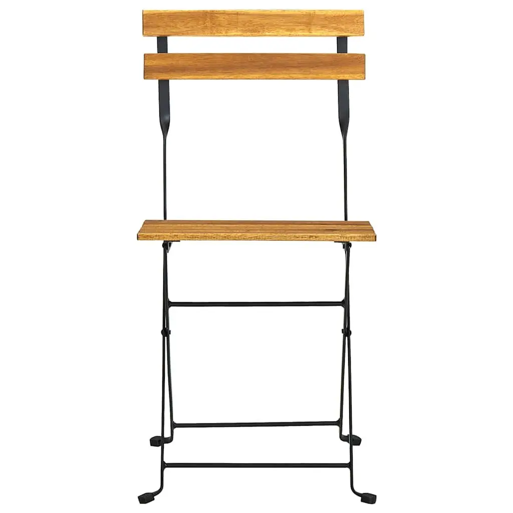 Folding Garden Chairs Set 6 Pieces Outdoor Seating Steel Frame Acacia Wood Brown