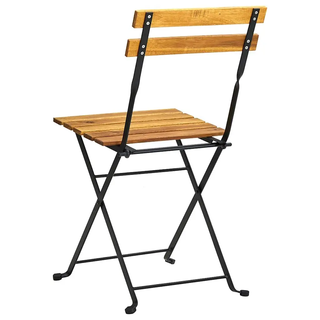 Folding Garden Chairs Set 6 Pieces Outdoor Seating Steel Frame Acacia Wood Brown