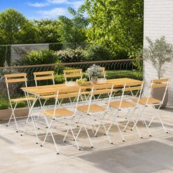 Outdoor Folding Bistro Chairs Set of 8 Garden Patio Seating Wood Steel Frame