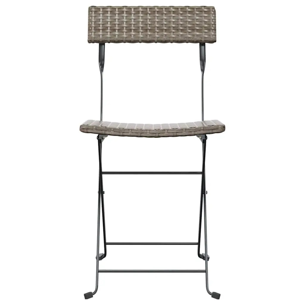 Folding Bistro Chairs Grey Outdoor Garden Seating Rattan Steel Frame 6 Pcs Set