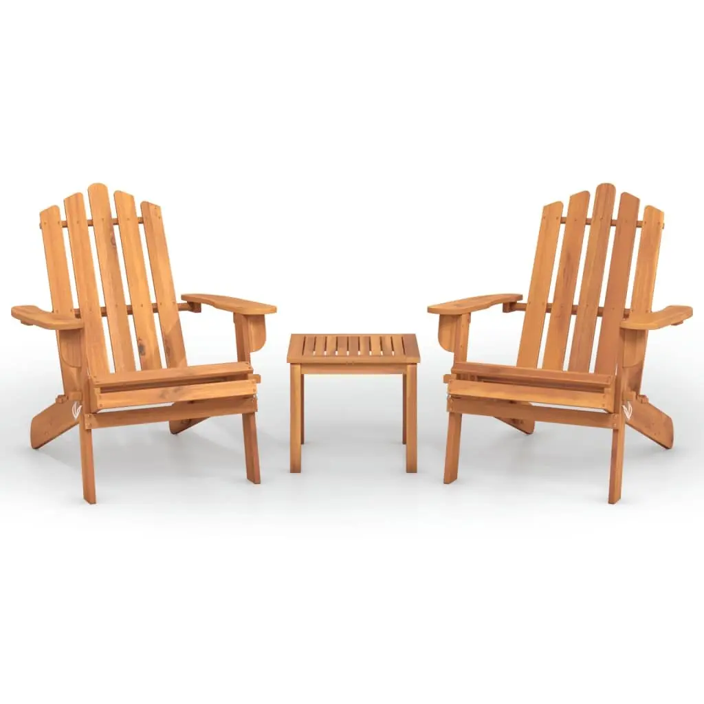 Adirondack Lounge Set 3 Piece Outdoor Furniture Wooden Chairs and Table Brown
