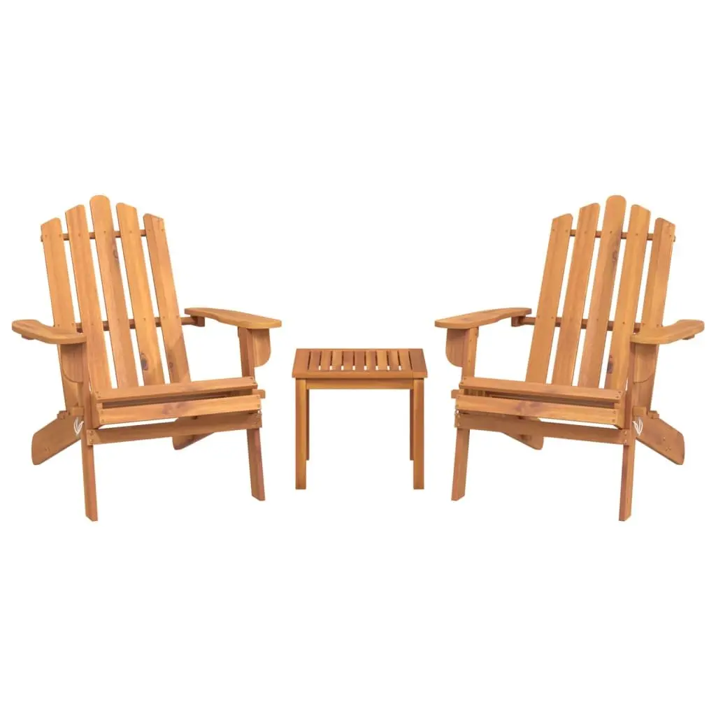 Adirondack Lounge Set 3 Piece Outdoor Furniture Wooden Chairs and Table Brown
